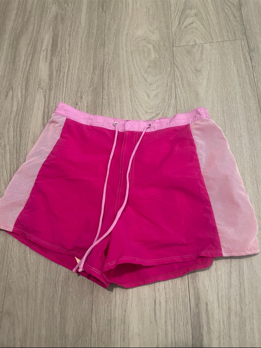 Bright Pink Drawstring Swim Shorts with Light Pink Mesh Panels